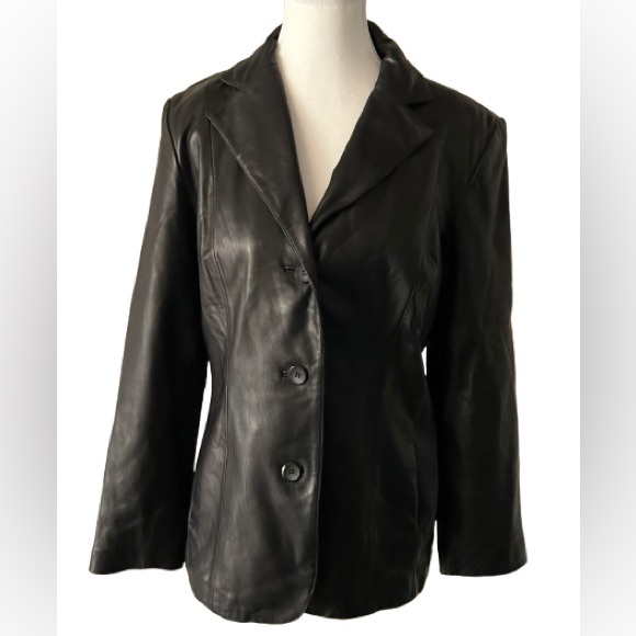 SIENA STUDIO Black Leather Jacket Size Small Designer Blazer - Picture 1 of 11